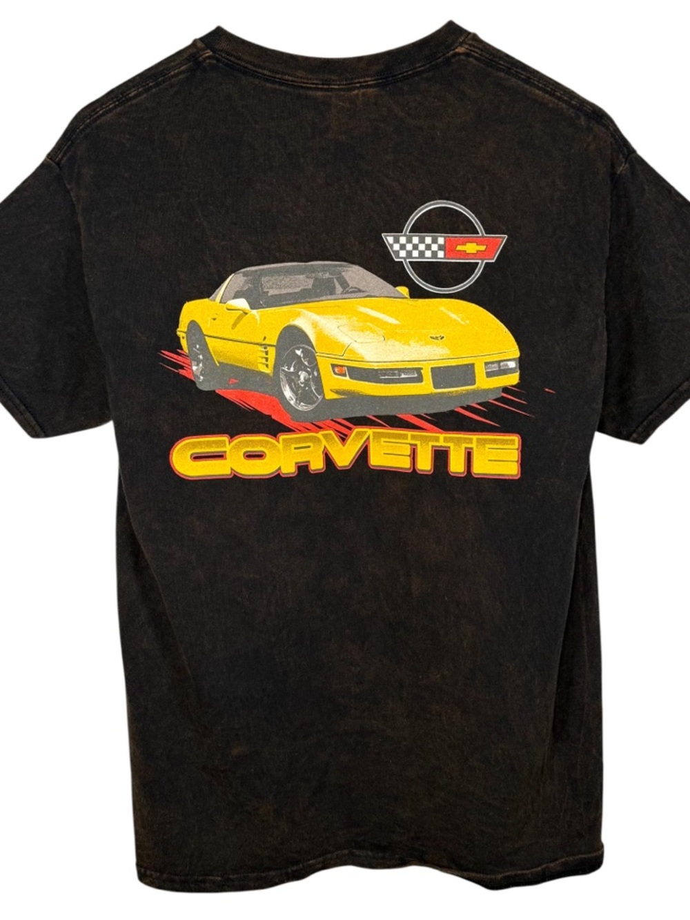 Corvette Graphic Tee Faded Black Vintage Style Back Print Mens M